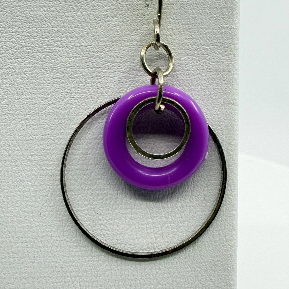 Vibrant Purple Ring Dangle Earrings Statement Geometric Boho Y2K Minimalist Chic